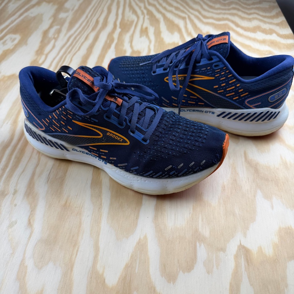 Brooks Glycerin GTS 20 Mens Running Shoes Navy Blue Orange GuideRails Stability